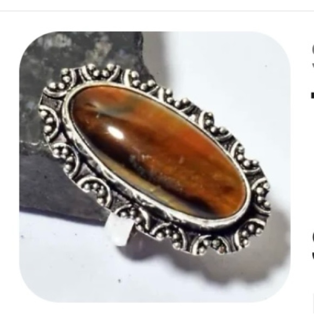 Tiger eye and silver hand crafted ring size 8